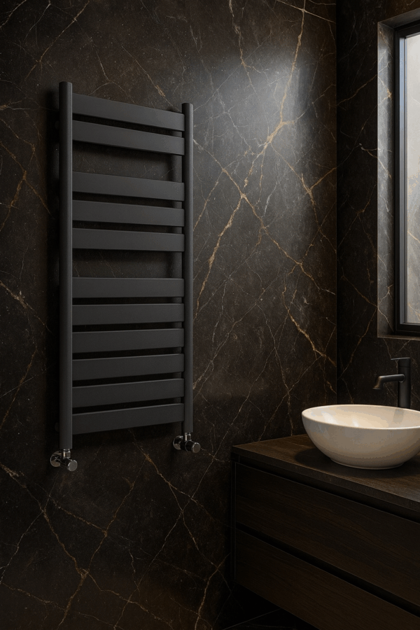 BORA BORA Designradiator 500 × 1200 Zwart – Luxe Badkamer Radiator met Hoge Warmteafgifte