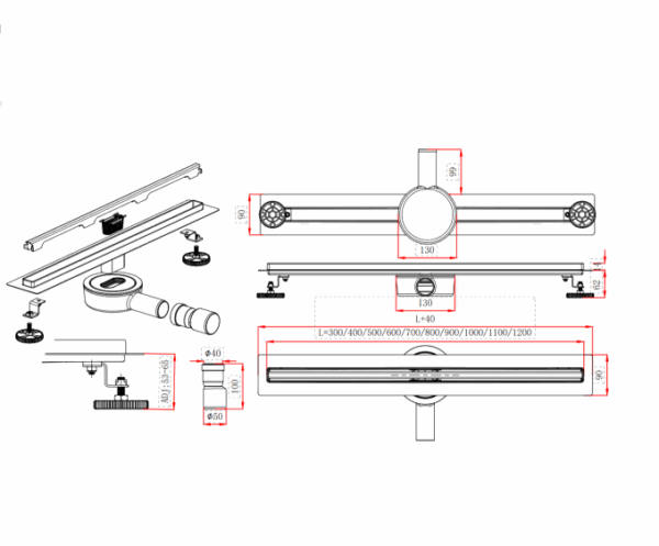Douchegoot 60cm RVS geborsteld goud