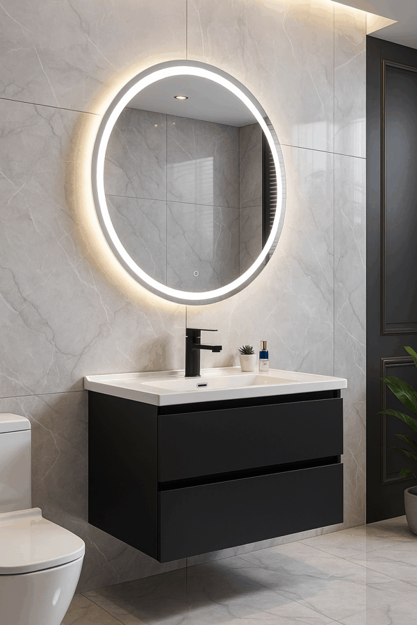 Zwart Wastafelmeubel met Keramisch Wastafelblad – Luxe & Duurzaam 60cm